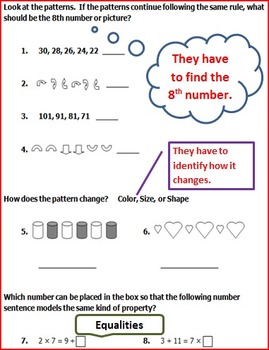 Preview of Number & Shape Patterns-2 Pre/Posttests 4 Mini Quizzes 1 Sort 14 Practice Pages