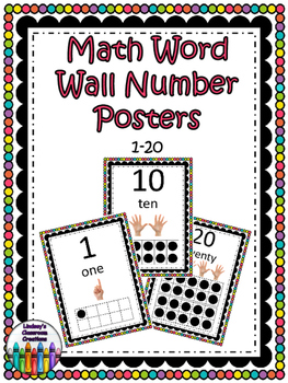 Preview of Number Signs / Math Word Wall Posters with Ten Frames & Fingers - Rainbow Dots