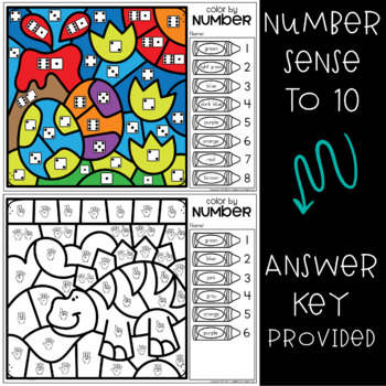 Number Subitizing Worksheets Color by Number Subitizing to 10 Dinosaurs