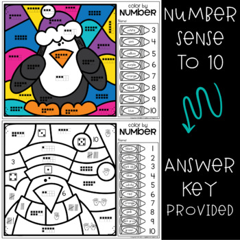 Number Subitizing Worksheets Color by Number Subitizing to 10 Winter ...