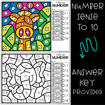 Number Subitizing Worksheets Color by Number Subitizing to 10 Zoo Animals