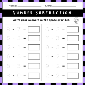 Number Subtraction First Grade Math Worksheets | TPT