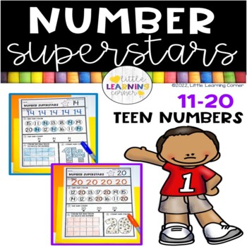 Preview of Number Superstars TEEN NUMBERS to 20 practice worksheets