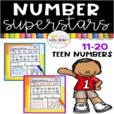 Number Superstars TEEN NUMBERS to 20 practice worksheets