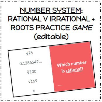 Preview of Number System (Rational + Irrational Numbers, Roots, Estimating Roots) Game