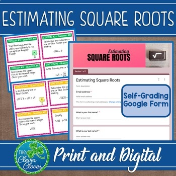 Preview of Estimating Square Roots Task Cards - Digital and Print - Google Forms