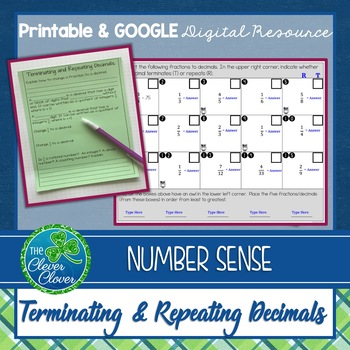 Terminating and Repeating Decimals Worksheets and Partner Activity