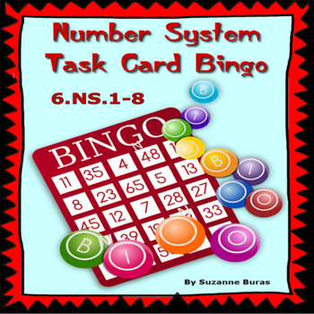 Preview of Number Systems Task Cards BINGO: CCSS 6.NS.1-8