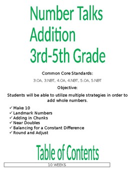 Preview of Number Talks 3rd to 5th Grade Addition FREE