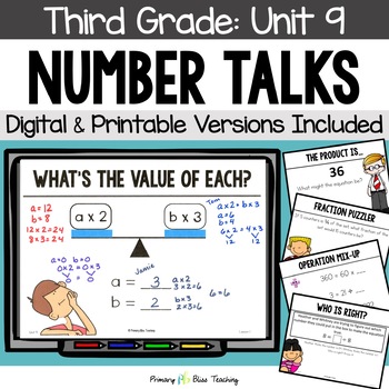Preview of Third Grade Number Talks Unit 9 for Classroom and DISTANCE LEARNING