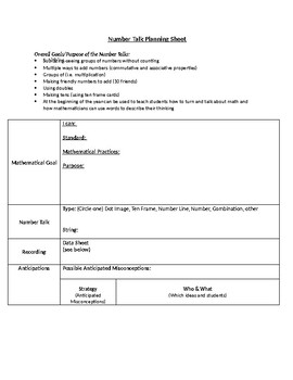 Preview of Number Talks Planning Sheet