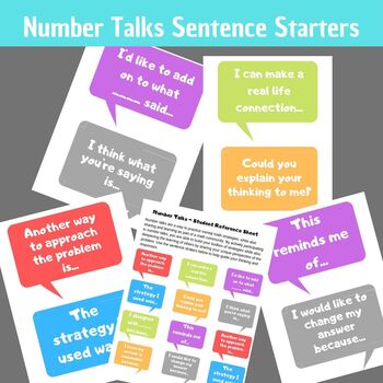 Preview of Number Talks Sentence Starters - POSTERS and STUDENT REFERENCE SHEET