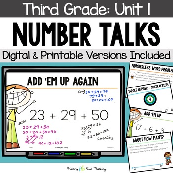 Preview of Third Grade Number Talks Unit 1 for Building Number Sense and Mental Math