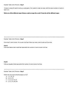 Preview of Number Talks - Unit 2 review - 4th grade CCS