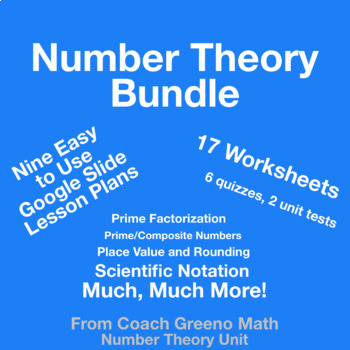 Preview of Number Theory Pre-Algebra Unit: Google slide lessons, worksheets, quizzes/tests