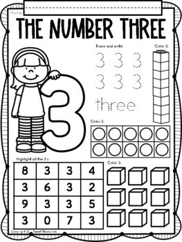 all about the number three no prep number sense kindergarten math
