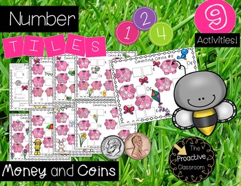 Preview of Number Tiles Counting Like and Mixed Coins - Spring Theme