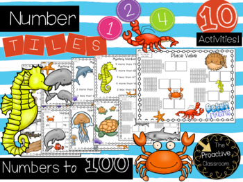 Preview of Number Tiles - Place Value & Number Patters to 100 - Ocean Theme Math Center