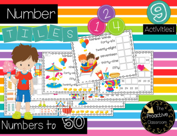 Preview of Place Value & Number Patterns to 50 Number Tiles- Circus Theme Math Activities