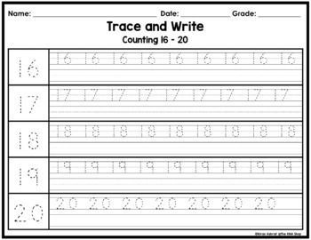 number tracing 1 20 worksheets by the kna shop tpt