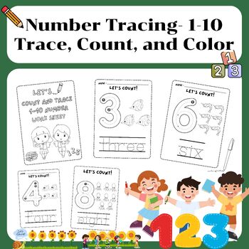 Preview of Number Tracing 1-10 Count, trace animal sea theme