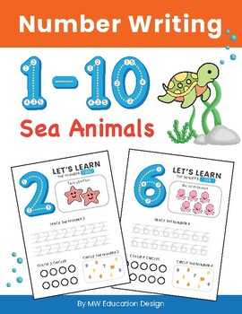 Preview of Number Tracing 1-10 - Number Writing Practice : Ocean Animals