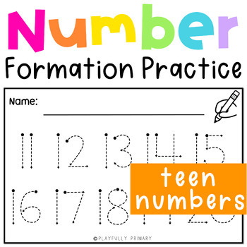 Preview of Teen Number Practice 11-20, Tracing Numbers 11-20 Worksheets, Teen Numbers