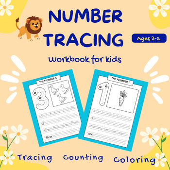 Preview of Number Tracing Workbook: Color, Count & Trace Numbers For Toddlers