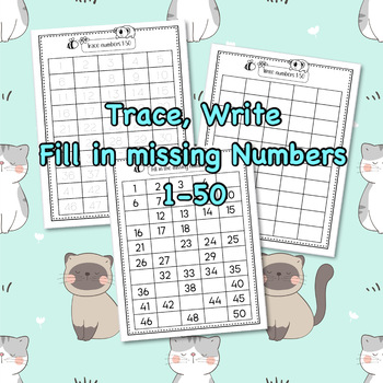 Preview of Number Tracing & Writing Practice 1-50/Fill in Missing Numbers