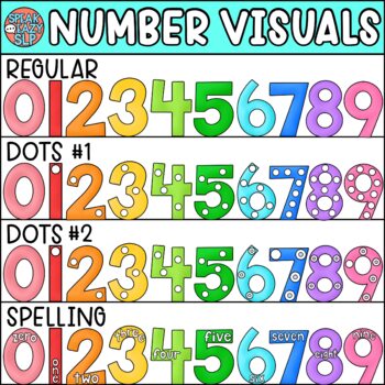 Preview of Number Visuals Clip Art With Touch Dots/Spelling • SpeakEazySLP