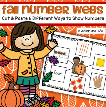 Preview of Fall Number Webs 1-10 Cut and Paste Centers -Different Ways Numbers Can be Shown