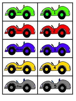 Number Word Race Car Matching Activity by Anna Navarre | TPT