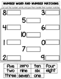 Number Word and Number (0-10) - Cut and Paste Matching