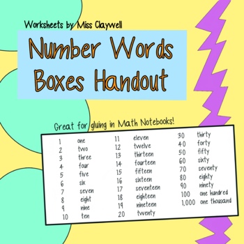 Preview of Number Words Boxes Handout