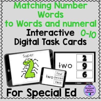 Preview of Number Words Matching Digital Task Cards for Special Education Distance Learning