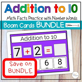 Preview of Number Words Math Facts Fluency 1st Grade Digital Game Boom Cards™ BUNDLE