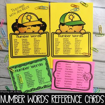 Preview of Back to School Number Words Reference Cards