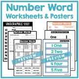 Number Words Posters, Worksheets, Flash Cards Practice - K-2