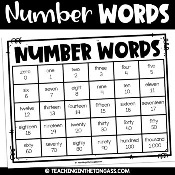 Preview of Writing Number Words Chart