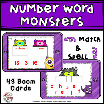 Preview of Number Words With Monsters Boom Cards™