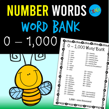 Preview of Number Words Word Bank (Word Form Cheat Sheet, 0 - 1,000!)
