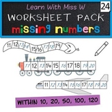 Missing numbers to worksheets - to 7, 10, 20, 50 and 100