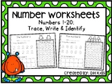 Number Worksheets - Numbers 1-20 - Trace, write and identify