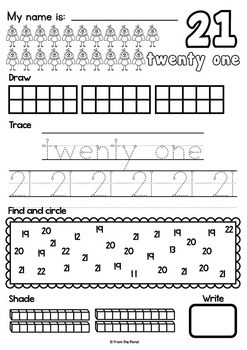 number worksheets writing number concepts 21 to 30 by from the pond