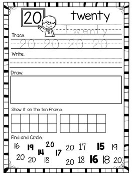 number worksheets for 1 20 by kidology by krista reid tpt