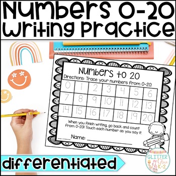 Preview of Differentiated Number Writing Practice 0-20 Worksheets for Kindergarten -No Prep