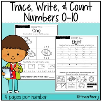 Preview of Number Writing Counting Practice Pages 0-10 | Kindergarten