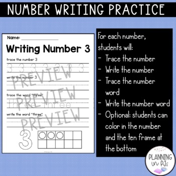 Number Writing Practice 1-10 | Kindergarten Math Worksheets by Planning