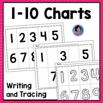 Preview of Trace 1-10 Worksheets: Number Tracing & Writing Practice Charts with Assessment