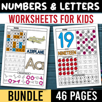 Preview of Number Writing Practice 1-20, Alphabet Letter Recognition & Tracing Worksheets